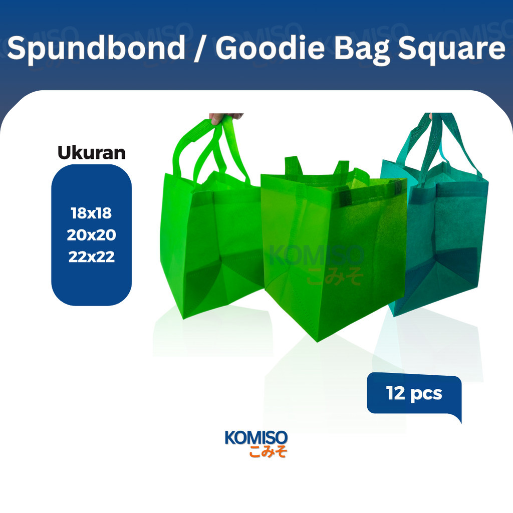

(12 pcs) Tas Hajatan Kain / Goodie Bag Square / Spundbond /Tas Nasi Box Ukuran 18cm 20cm 22cm
