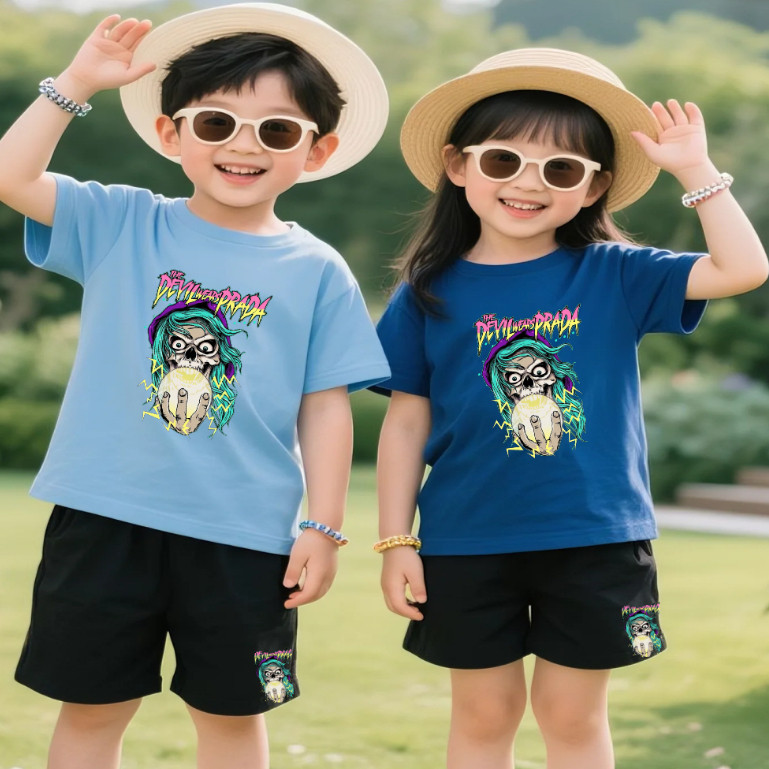 Setelan Anak Kaos & Celana Pendek | Baju Unisex Usia 5-15 Tahun | Motif DEVIL PRADA