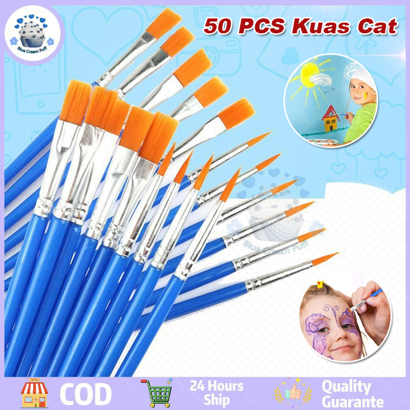 

COD50 Pcs Cat Air Biru Ujung Datar Runcing Kuas Set Kuas Akrilik Kuas Nilon Kuas Seniman Cat Air