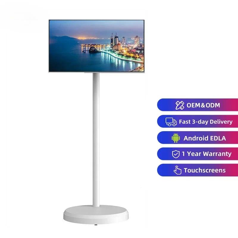 New Design Built-in Battery Flat Screen TV 21.5 Inch 4+64gb White Movable Mobile TV  Smart Portable 