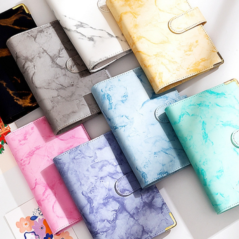 

A6 Colored Marble Color A6 PU Leather DIY Binder Notebook Covers Diary Books Schedule Paper Covers School Stationery