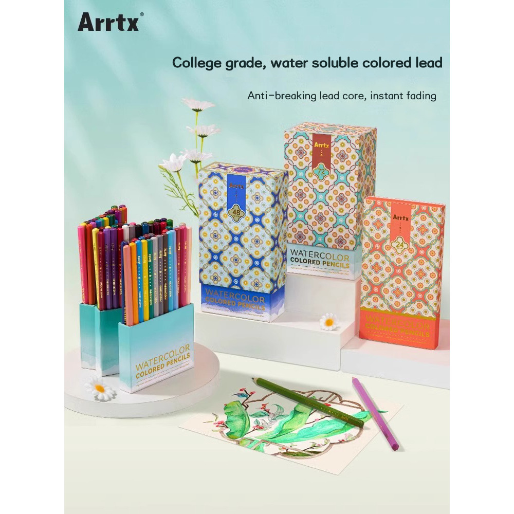 

Arrtx Water-Soluble Colored Pencils Set 24/48/72 Colors with Nylon Brush Wet Dry Dual-use Art Supplies for Drawing, Sketching