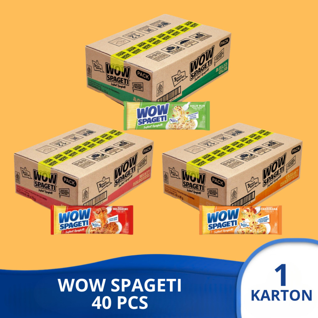 

(1 KARTON) WOW SPAGETI Pasta Instan AGLIO OLIO BOLOGNESE CARBONARA isi 40 pcs