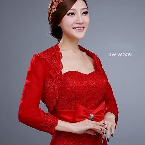 Aksesoris Bolero Pesta Pengantin Lengan Panjang Merah Wedding Bww002