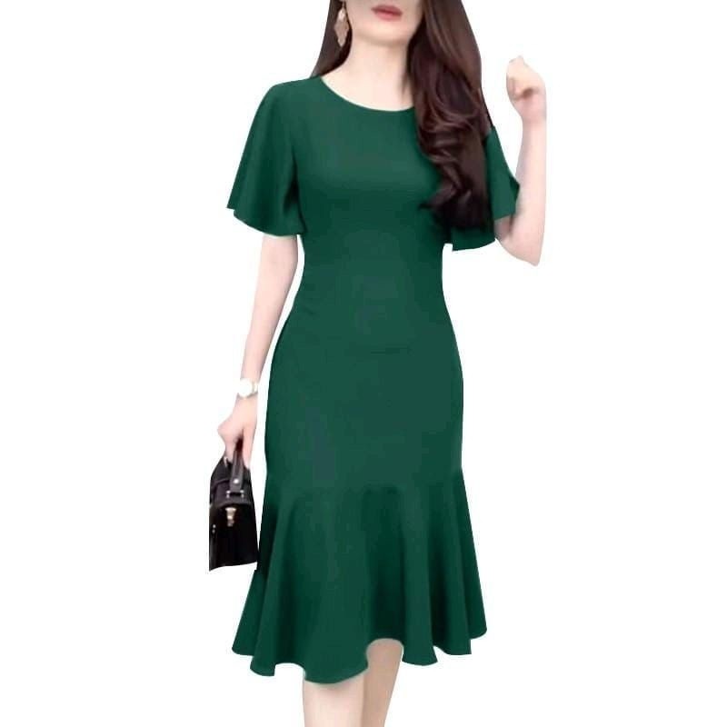 FR54E dress midi gaun simple casual formal wanita