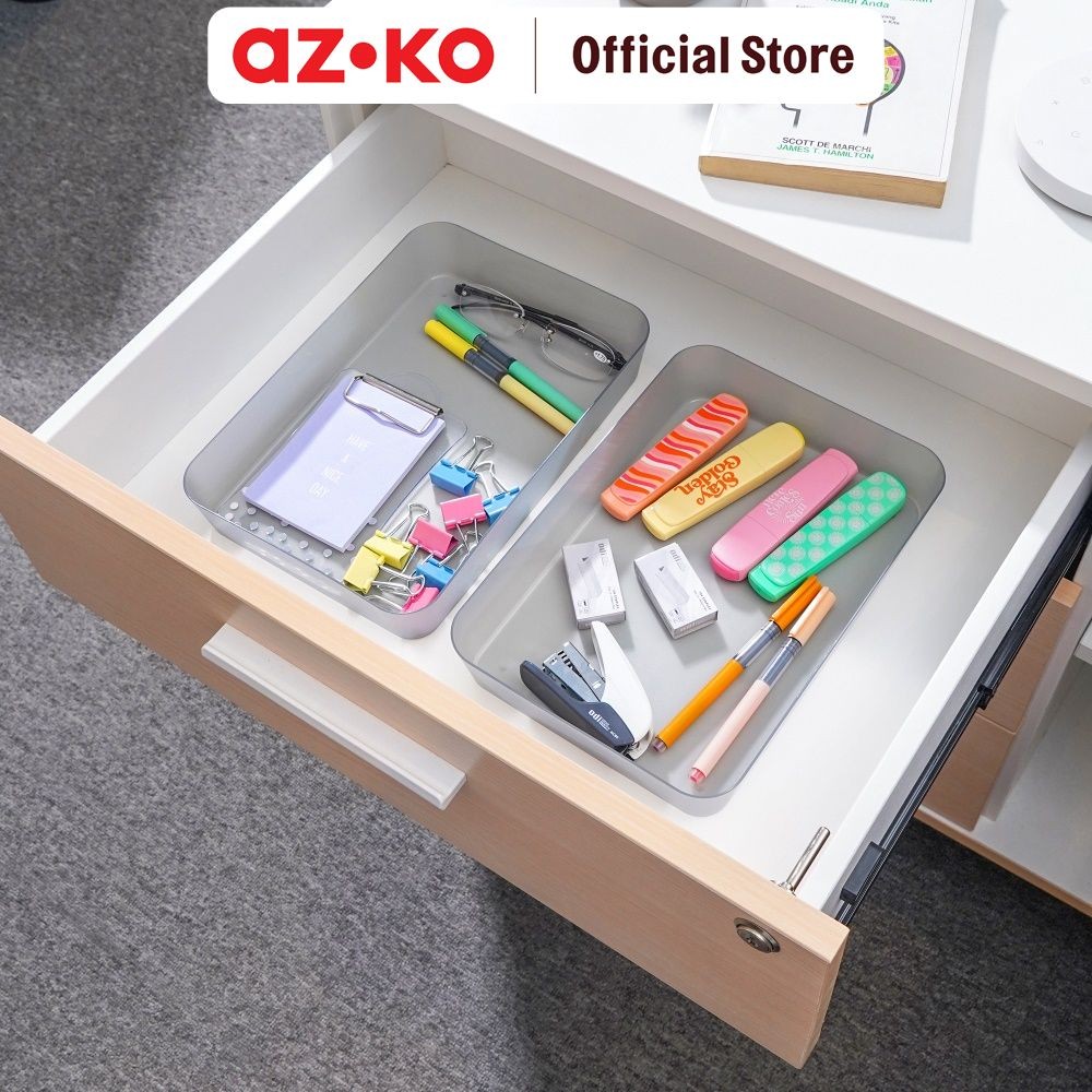 

AZKO Stora 26x18x4.5 cm Set 2 Pcs Organizer Laci - Abu-Abu Drawer Storage Kotak Kompartemen Laci Serbaguna Wadah Simpan Multifungsi Tempat Alat Tulis Minimalis