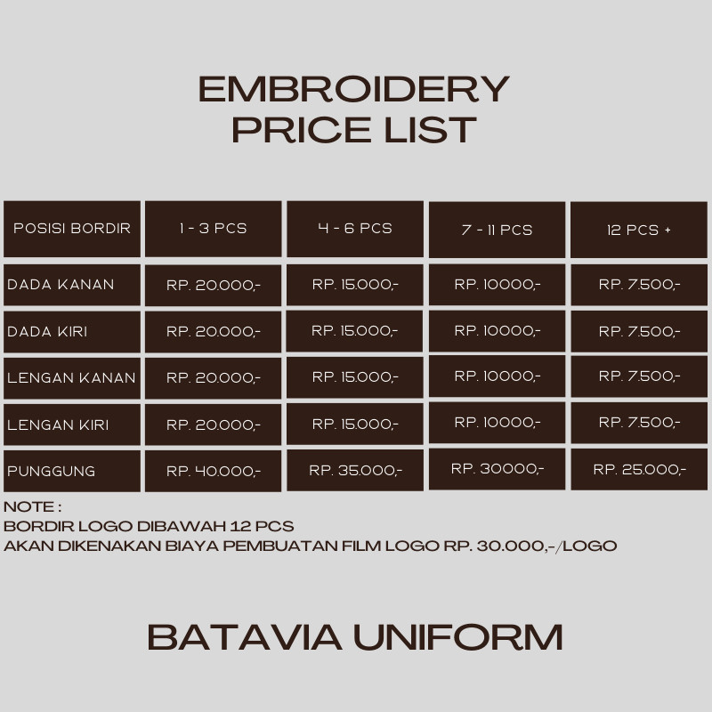 Bordir Logo Bordir Custom Nama Logo Emblem Patch Tempel bisa Timbul 3D - BATAVIA UNIFORMbisa pesan s