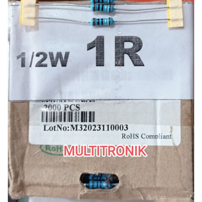 RESISTOR 1R 1/2WATT 1%  RESISTOR 0.5WATT 1R (1 OHM) METAL FILM TAIWAN