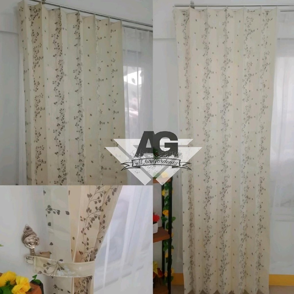 Gorden Pintu Jendela Model Plisket Cantolan Kawat S Motip Surawung Abu Bahan Saten Tebal Biru Bunga 