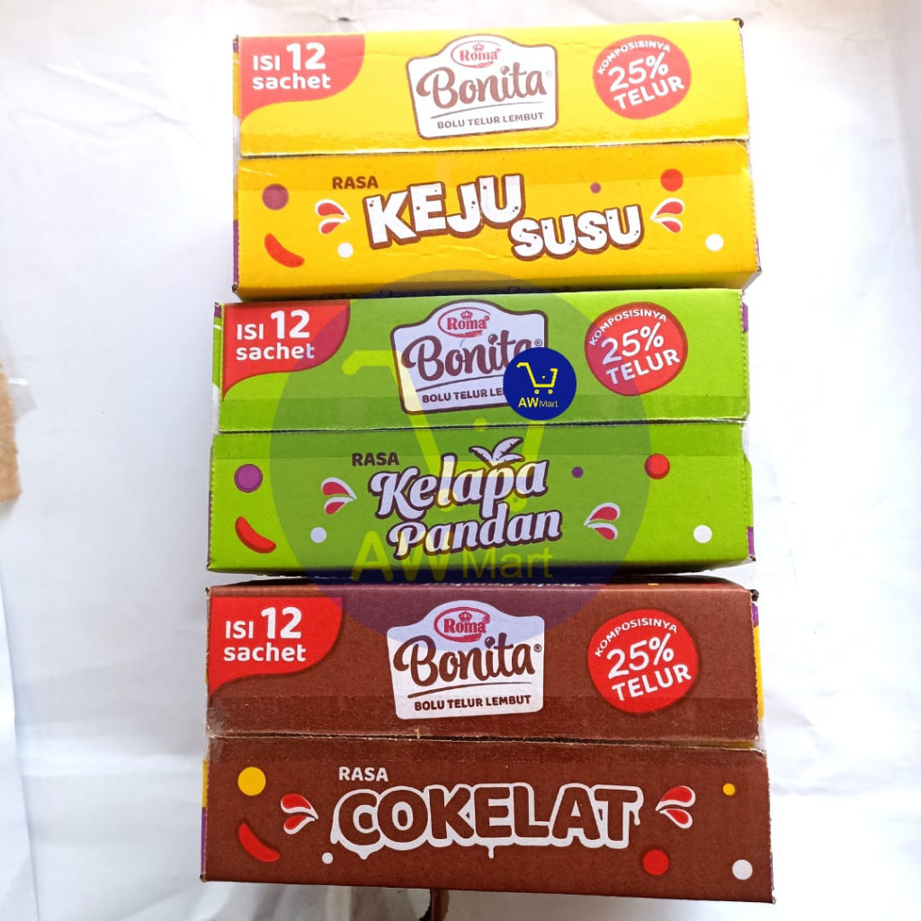 

ROMA BONITA BOLU LEMBUT TELUR PERBOX ISI ( 12 SACHET X 30 GRAM ) - BONITA BOLU LEMBUT RASA COKELAT DAN KEJU SUSU