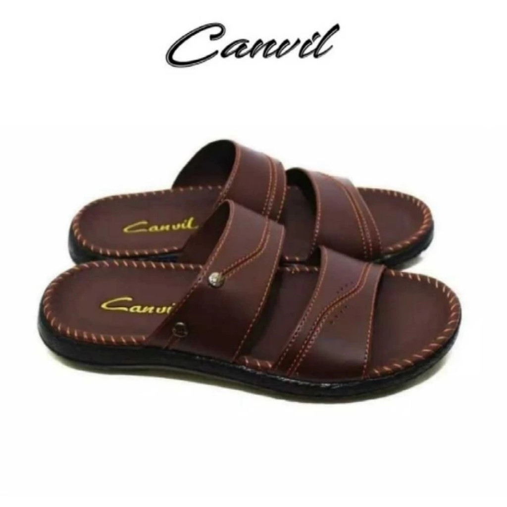 Sandal Pria Carvil Original 100% Jepit Kulit Jahitan Double Terbaru