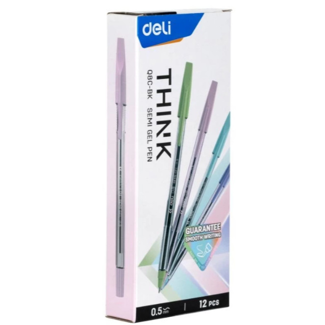 

BOBOMARTS () 12PCS Deli Ballpoint Pen Pulpen Bolpoin tip 0.5mm Penulisan Halus Tinta Lancar Q8C-BK