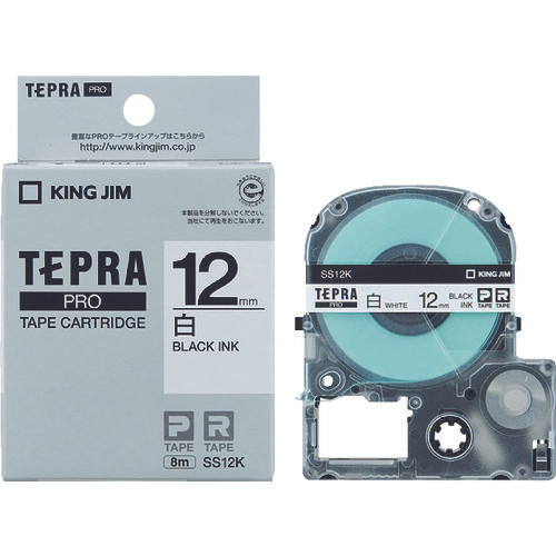 

King Jim SS12K Tepra PRO Tape Cartridge Black Letters on White (12mm)