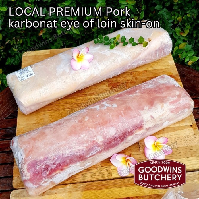 

Pork eye of loin skin on local premium WHOLE CUT karbonat babi berkulit beku frozen UTUH 3kg
