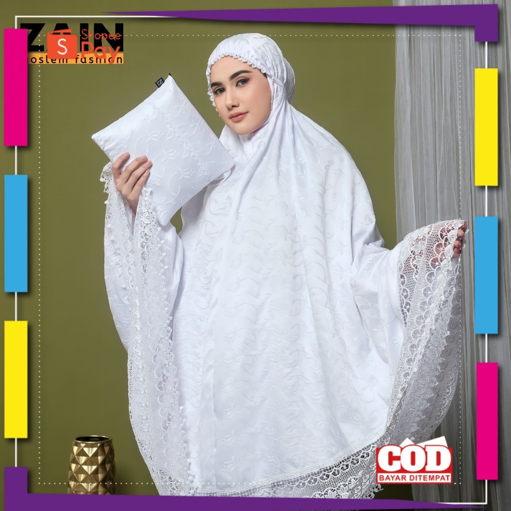 [PREMIUM ORIGINAL] ZAIN Mukena Dewasa Sutra Milo Prada Full Putih Exlusive Cantik