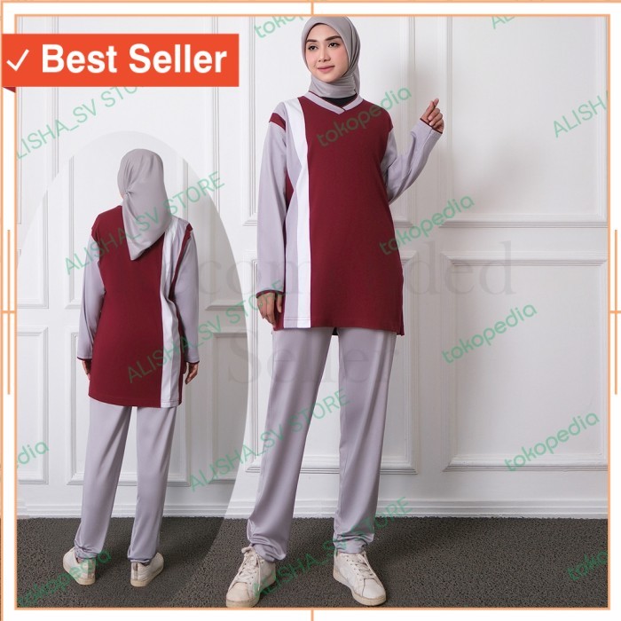 BAju Sport Kekinian Keren Unik Style Korea tebal awet /Stelan Olahraga Wanita Muslim/Baju seragam ol