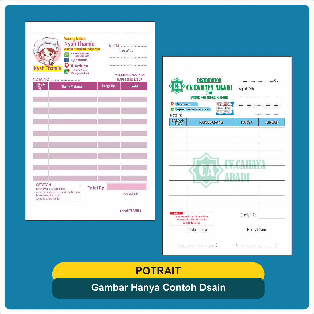 

cetak nota custom 2 ply nama usaha toko sendiri ukuran sedang 1/4 polio GANESA GRAFIKA