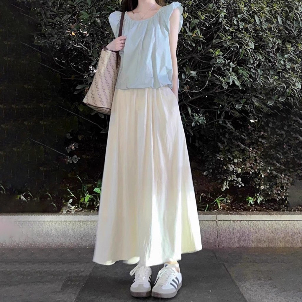 [WOW DISKON] Rok A-line Kasual Pinggang Elastis Kualitas Tinggi Baru Gaya Korea Skirt Panjang Longga