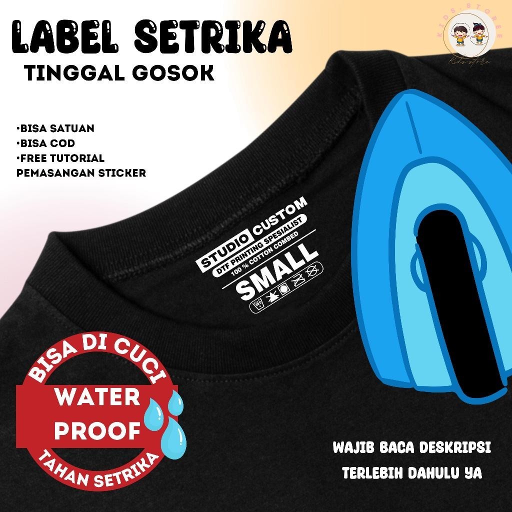 STIKER Label LOGO brand tag size nama name stiker setrika sticker baju kaos kain anti air waterproof