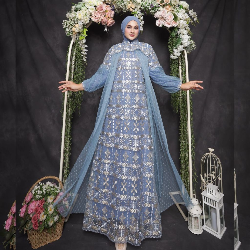 -Nusaibah Gaun/Dress Brokat Kondangan 2024 Full Tile Brokat Gamis Pesta Mewah Elegan