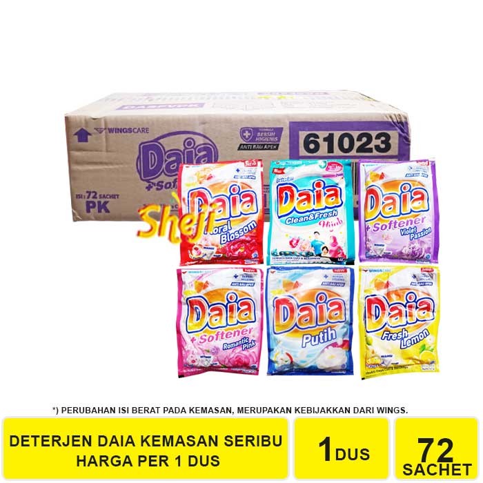 1 DUS ISI 12 RENCENG / 72 SACHET DAIA DETERGENT BUBUK 46 GRAM (KEMASAN SERIBU)