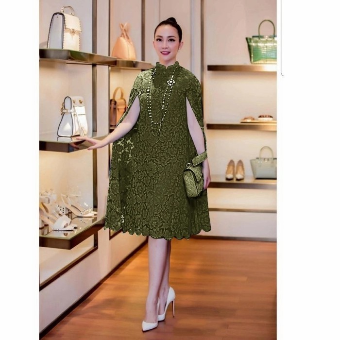 dress zaskia army Baju kondangan dres pesta brukat Jumbo mar at - M