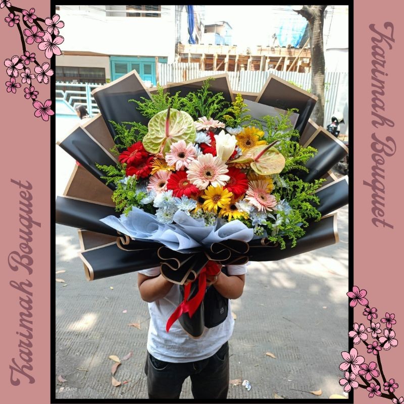 LANGSUNG JADI Buket Bunga Thumbelina Mix Flower Wisuda JUMBO Bouquet Bunga Bucket Bunga Wisuda BESAR