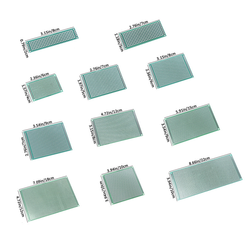 

2X8 3X7 4X6 5X7 6X8 7X9 8X12 9X15 12X18 10X10 10X22 CM Double Side Prototype DIY Universal Printed Circuit PCB Board Protoboard