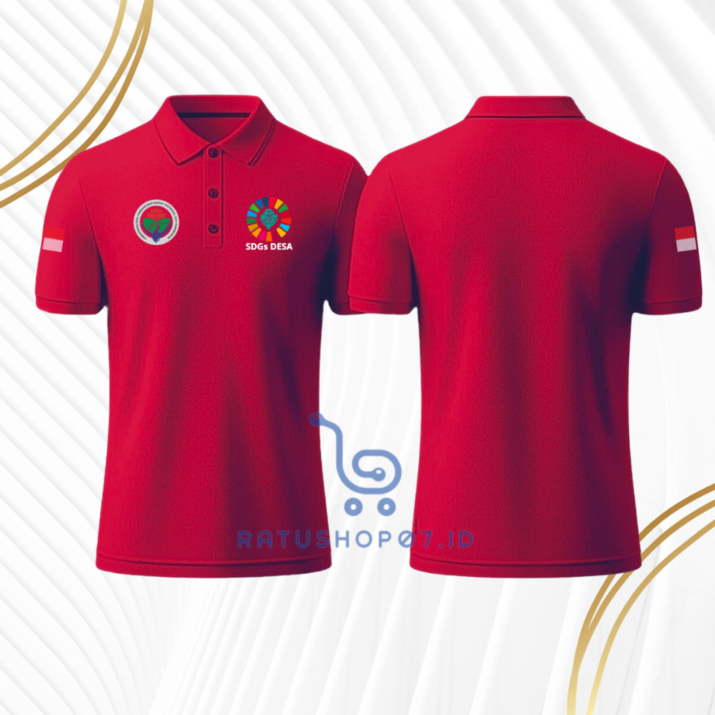 Baju Poloshirt berkerah lengan pendek Desain Logo SDGs DESA tampilan Polos belakang untuk pria dan w