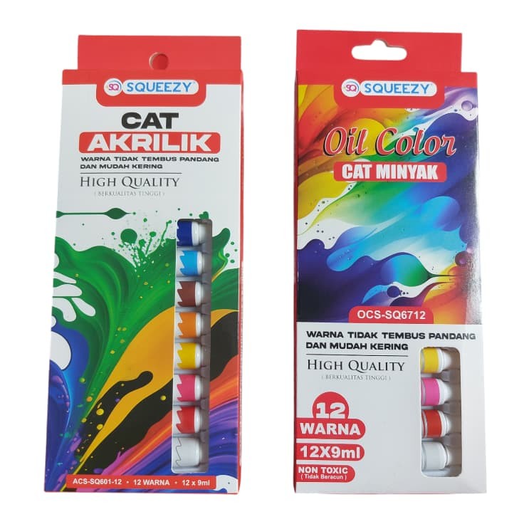 

SQUEEZY CAT LUKIS AKRILIK 12 WARNA CAT MINYAK 12 WARNA 9ML