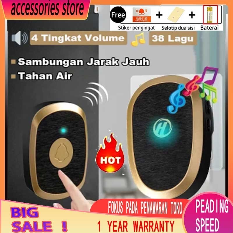 Bel Rumah Tanpa Kabel Waterproof/bel rumah tanpa kabel 1 receiver/bel rumah tanpa kabel jarak jauh W