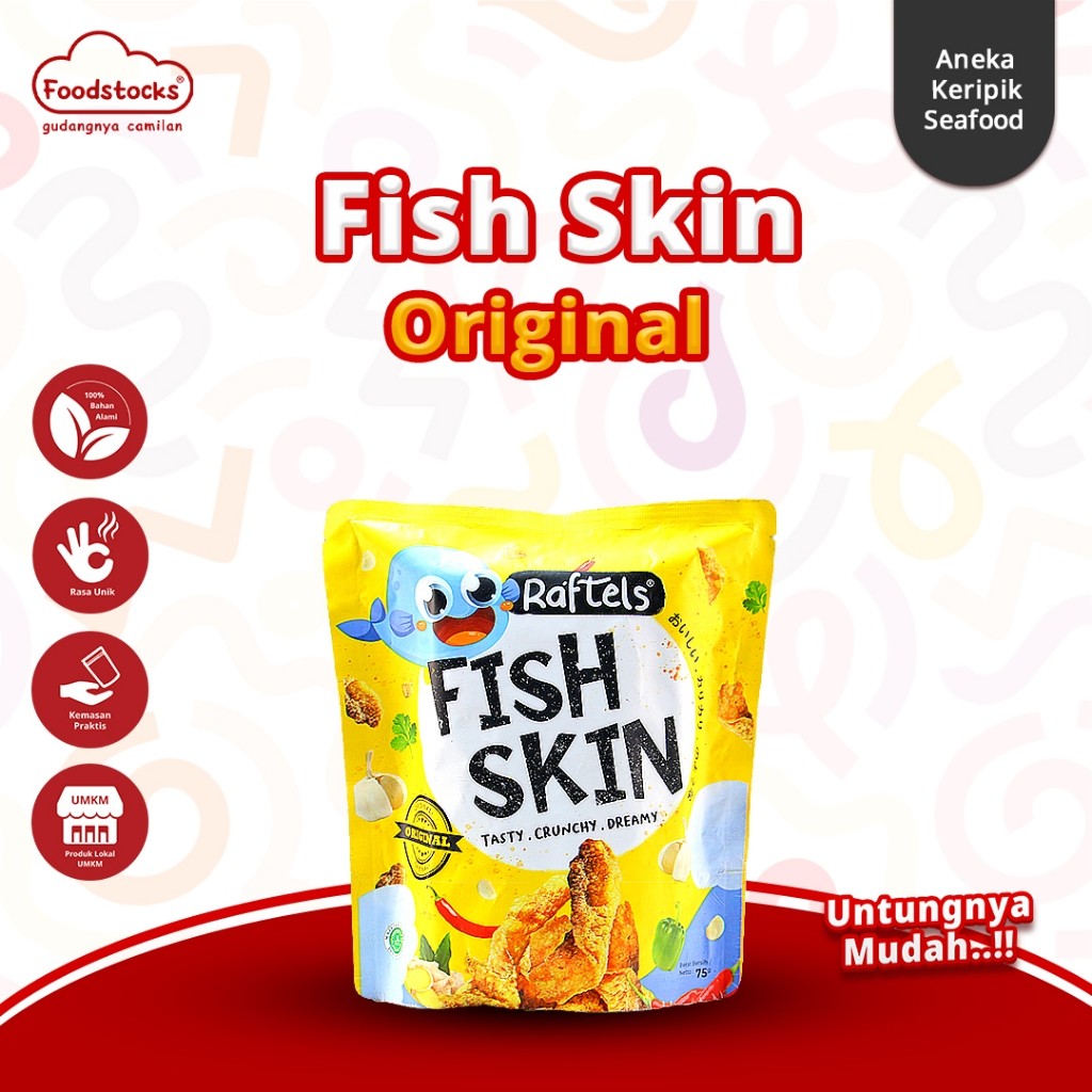 

Keripik Kulit Ikan / Fish Skin Rasa Original Raftels 75gr Halal /1 Dus / 10 Pcs