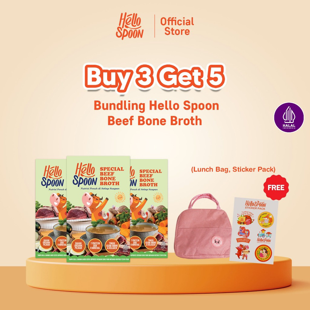 

[BUY 3 GET 5] - 3 Box Beef Bone Broth Hello Spoon FREE Tas Bekal & Sticker Pack - 100% bahan alami - Tanpa MSG & Pengawet