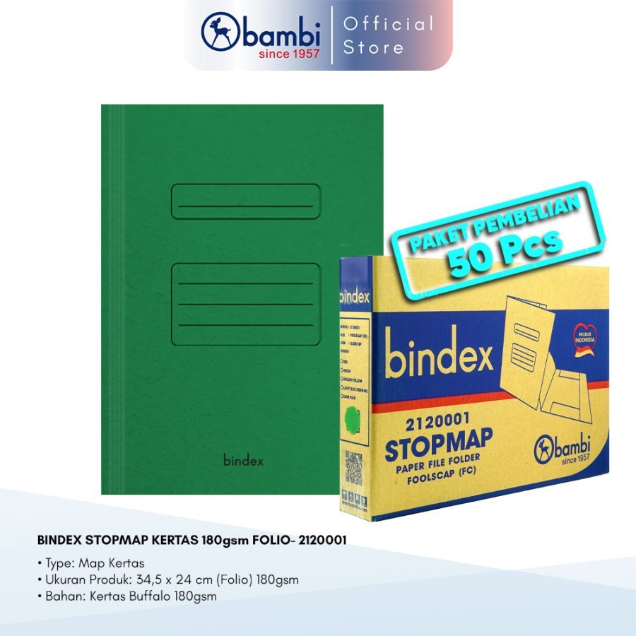 

Bindex Stopmap / Map Kertas Folio Warna Green #5002 (1 PACK ISI 50 PCS)