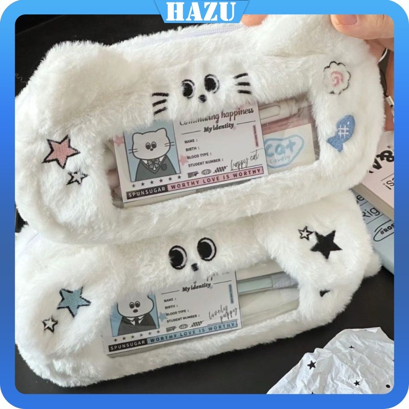 

Cute Kitten Puppy Plush Pencil Case Kapasitas besar Capacity Pen Bag Student School Pencil Bags for Girl Study Stationery School Supplies