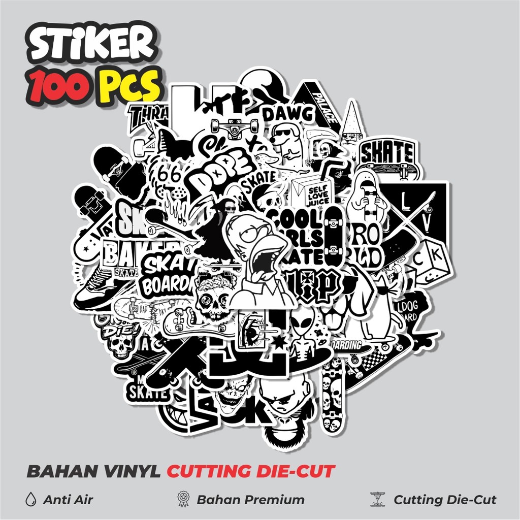 

Terbaru! 50 pcs Stiker Aesthetic Black And White Brand Distro Versi 7 Dekorasi Lucu Kreatif untuk Notebook, Skateboard, HP