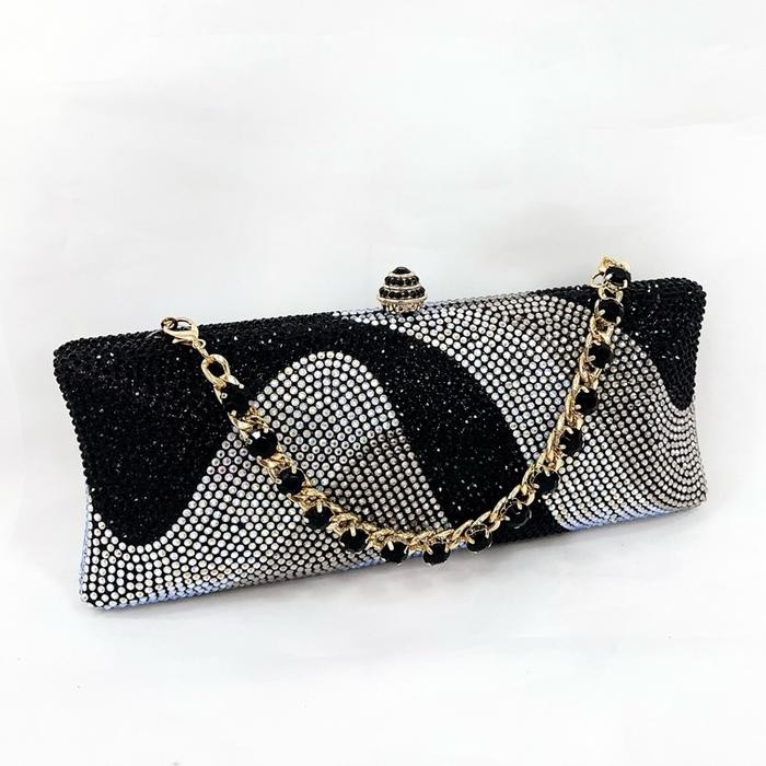 Tas Pesta Gradasi Diamond Permata Clutch Kondangan Premium Hardcase 18026 - BLACK