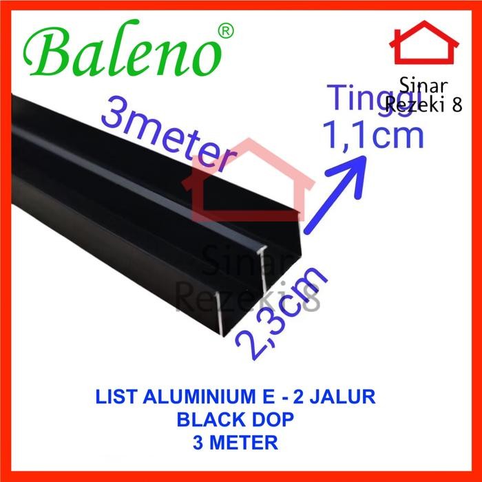 Rel Aluminium E 2 Jalur - 3 METER Baleno / M Kolong Dapur Etalase Tutup Kaca Sliding Hitam Silver Pi