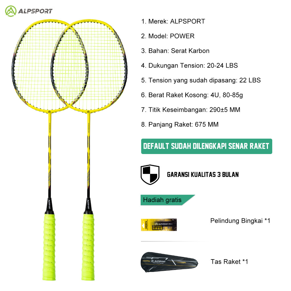 [PREMIUM ORIGINAL] ALPSPORT New Power 4U G5 100% Serat Karbon Penuh Desain Asli 22-28Lbs 24T Raket B