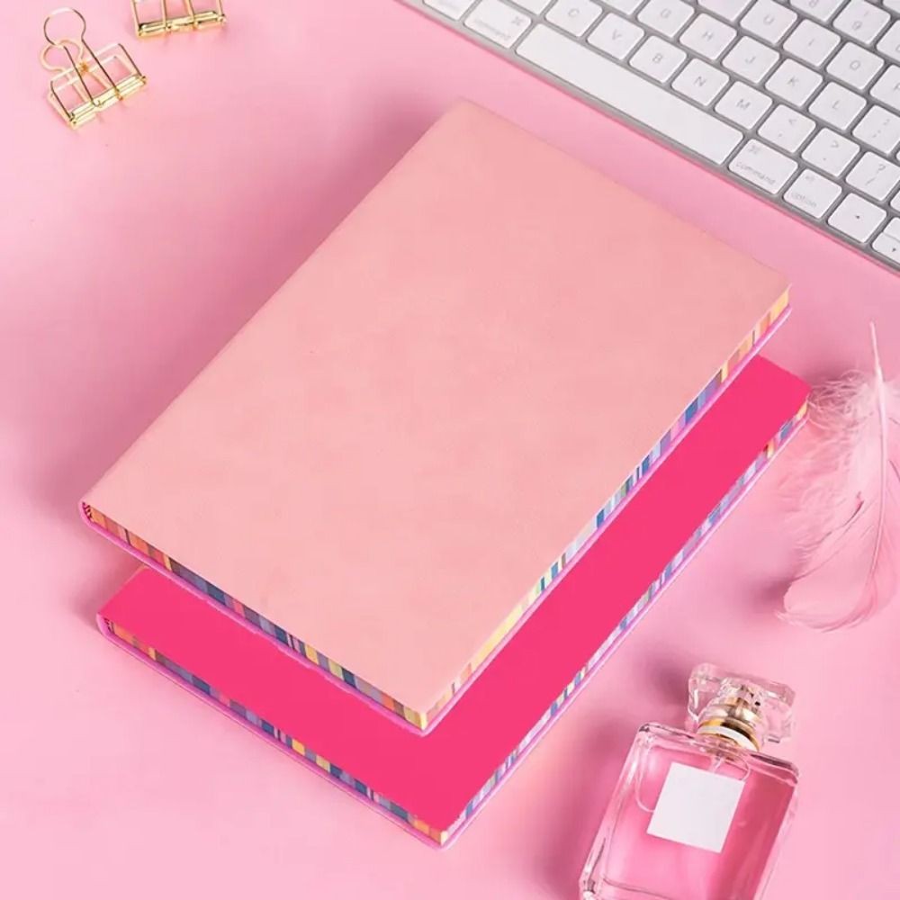 

Soft Leather Cover Rainbow Edge Notebook Thickened 200 Pages Work Meeting Record Book Waterproof Horizontal Line
