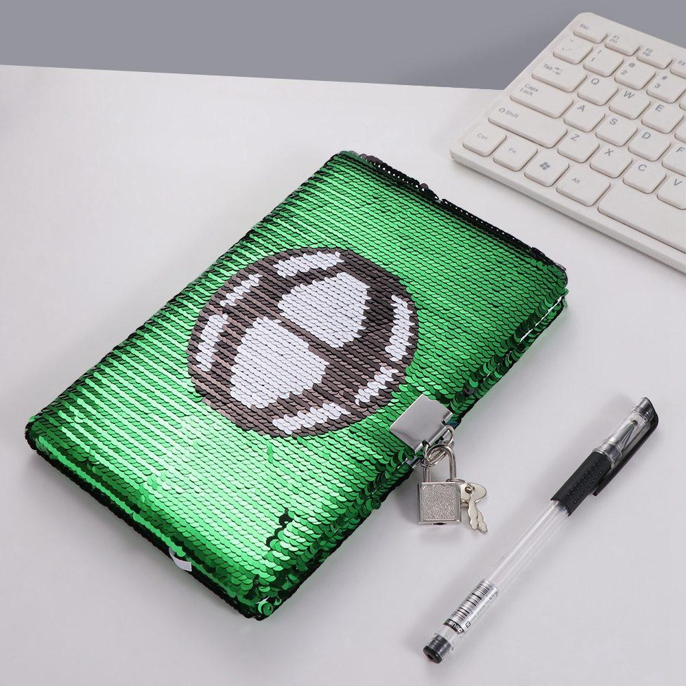 

Gift Football Notebook with Lock and Keys Creative Sequin Cover Sequin Notebook Private Reversible Sequin Schedule Book Travel