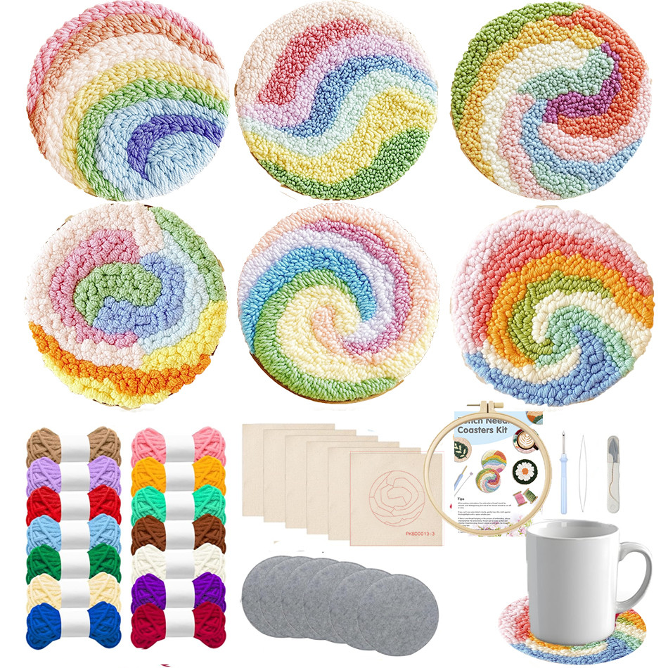

Punch Needle Coaster Kit 6PCS Easy DIY Punch Needle Embroidery Kit for Beginners Adults Kids Coaster Holder Art Craft Supplies