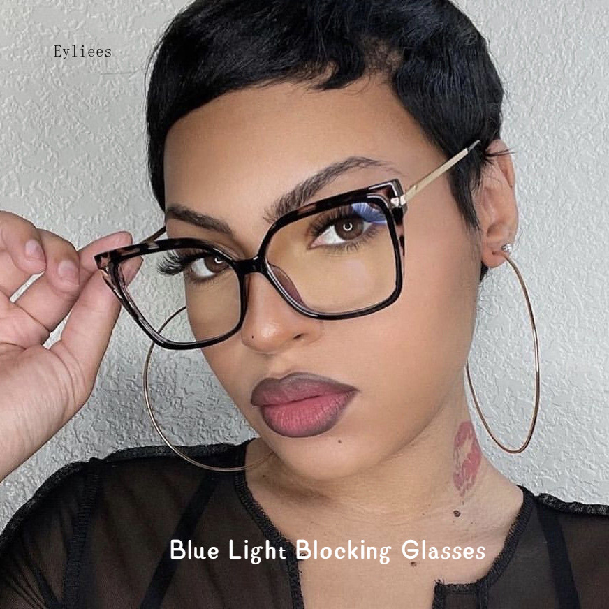 Oversized Glasses Frame Women Square Brand Trendy Leopard Cat Eye Spectacle Frame Eyewear Blue Light