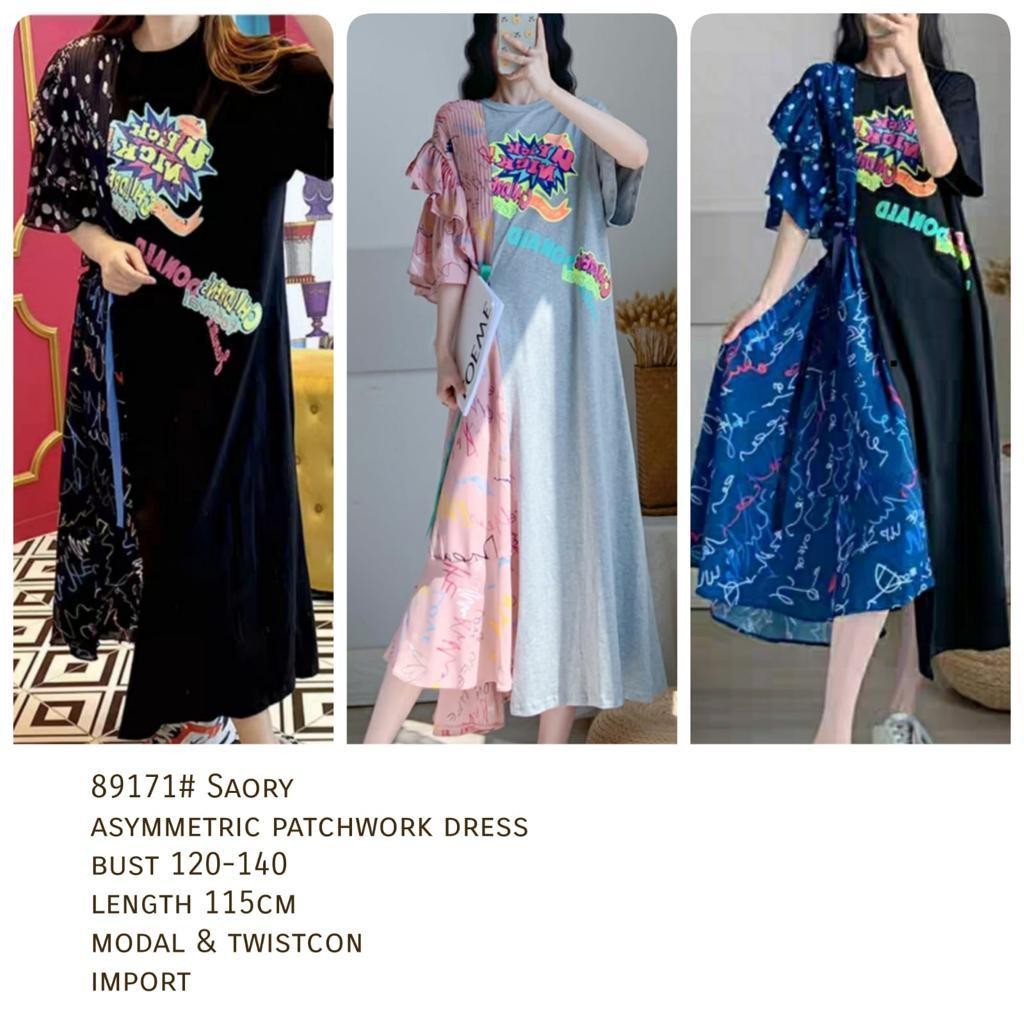 YR 3M 89171 TM THREE M SAORY ASYMMETRIC PATCHWORK DRESS PREMIUM
