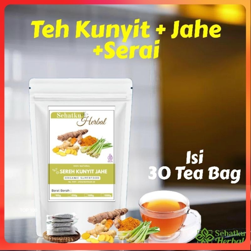 

SEHATKUHERBAL TEH KUNYIT,JAHE & SERAI Herbal Tea Isi 30 Teh Celup