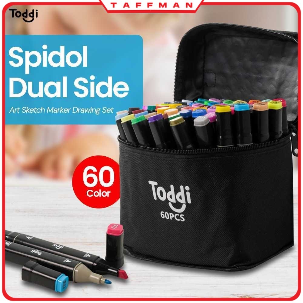 

TM - TODDI Spidol Dual Side Fine Art Brush Pen Art Marker Set 60 Color - HL270