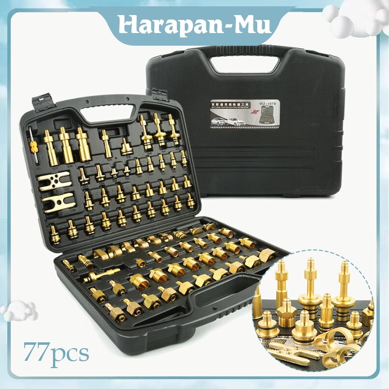 77 Pcs/Set Bahan Tembaga Otomotif Ac Detektor Kebocoran Uji Kebocoran Adaptor Fitting Deteksi Keboco