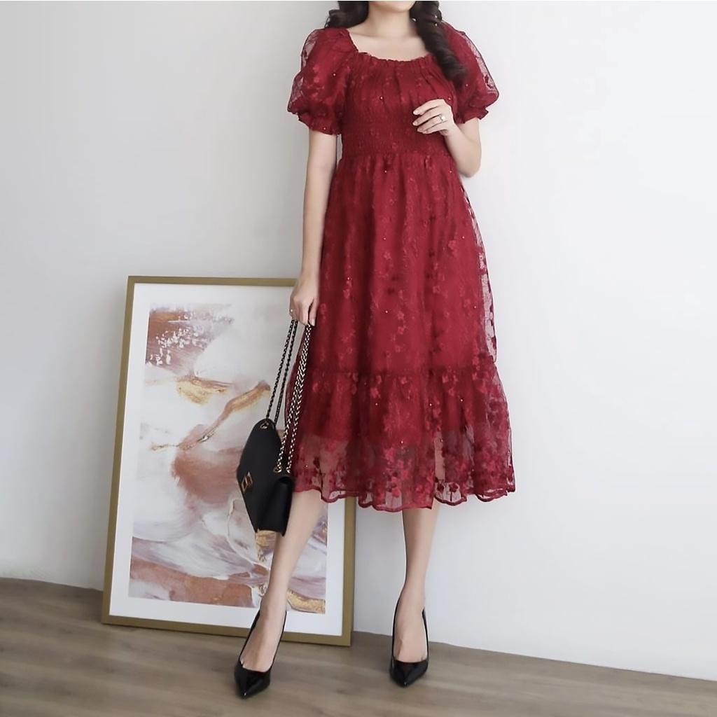 baju dress brokat wanita dewasa bahan premium model terbaru mewah banget