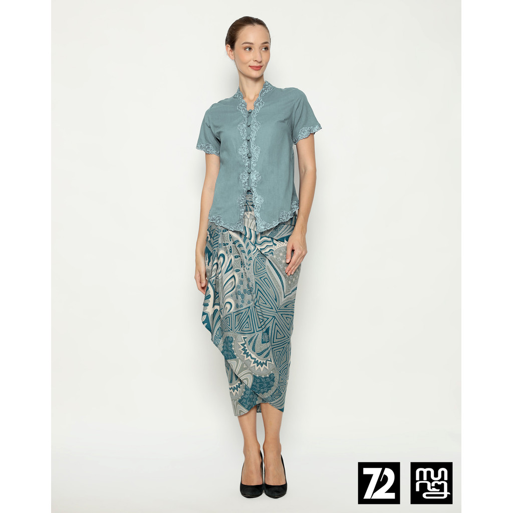 ROK BATIK SPAN Jena Skirt Lilit Kebaya Instan Modern Wanita Motif Eustas Warna Biru Abu 725123 Cap 7