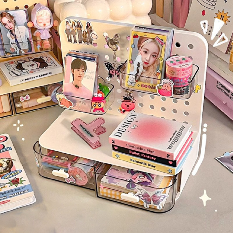 

1 Pcs Desktop Perforated Board Storage Box Stationery Sorting Rack Desk Office Cosmetics Storage Rack Pen Holder
